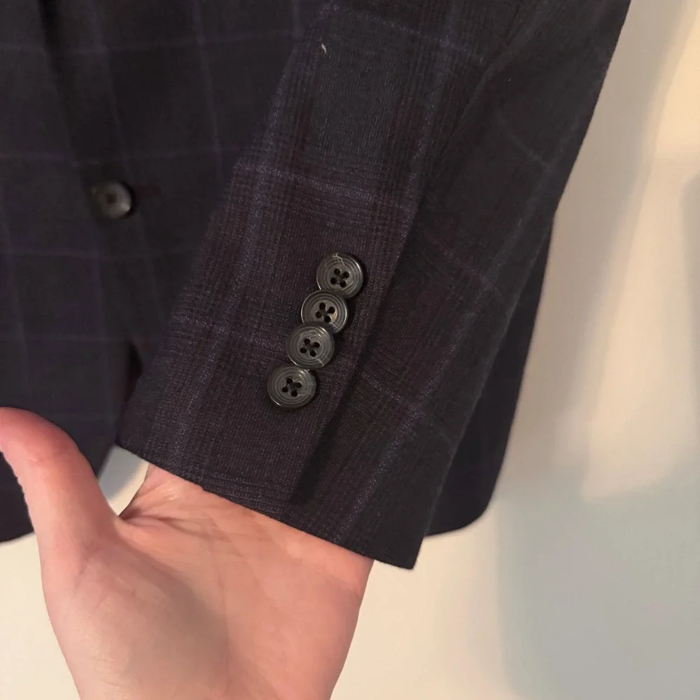 Jack Victor Plaid Glen Check Sport Coat Blazer Navy Blue Wool Men 42R